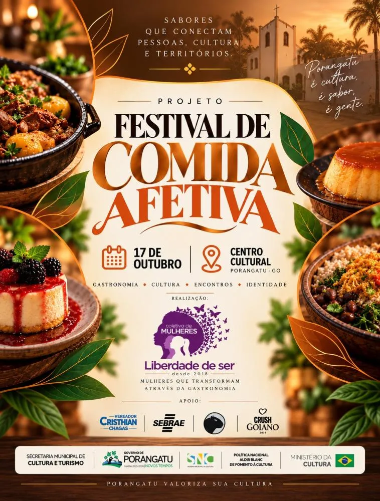Festival de Comida Afetiva terá degustação gratuita e pratos típicos em Porangatu-GO